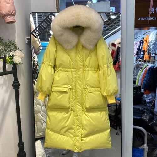 High Quality Winter Women Coat Down Jacket 2021 Fashion Real Fox Fur Collar 90% White Duck Down Hooded Long Warm Outwear