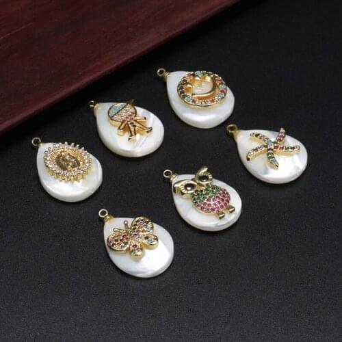 Gold religious Belief The Blessed Virgin Mary white cz Jewelry water drop shell pendant choker daily necklace for women