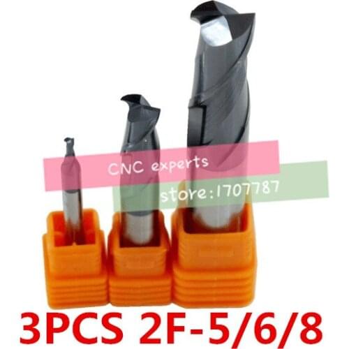 3PCS 2F-5.0/6.0/8.0mm tungsten carbide steel cutter CNC milling cutting hardness HRC50 carbide Milling cutter
