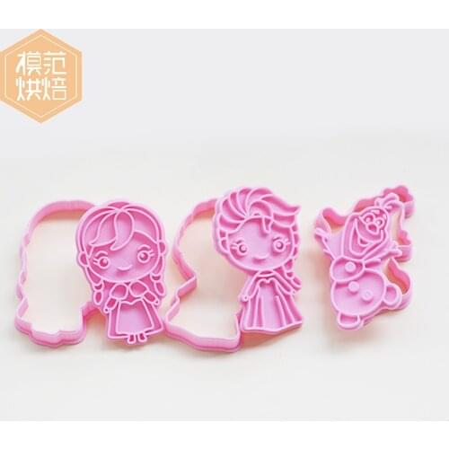 3pcs Disney Frozen 3D Cartoon Cookie Biscuit Mould ABS Plastic Roasting Tool Party Cookie Kitchen Bakeware Baking Tools