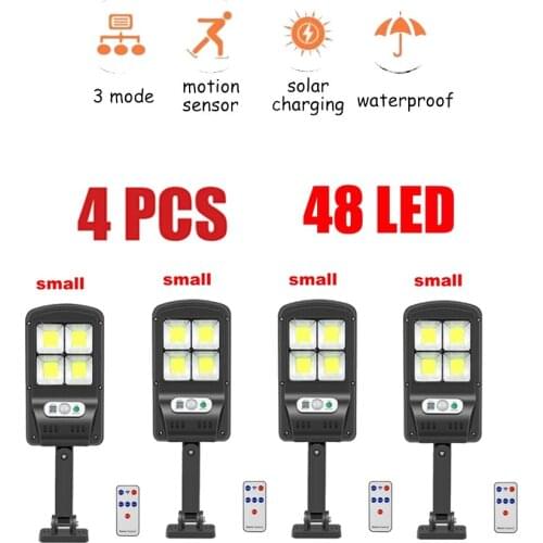 4pcs Adjustable Solar Light remote 48-128 LED PIR Motion Sensor Solar Lamp Three Modes Outdoor Garden Street Yard W floodlight