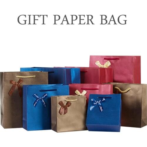 5pcs purple Gift paper bag packaging shopping twill wedding birthday gift bag Bow tie fathers day 14*15*7cm 20*20*8cm30*27*12cm