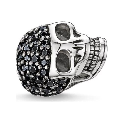 8mm 925 Sterling Silver CZ Paved Skull Beads, Thomas Style Karma Beads for Ts Jewelry Making Fit Necklaces Bracelets for Women