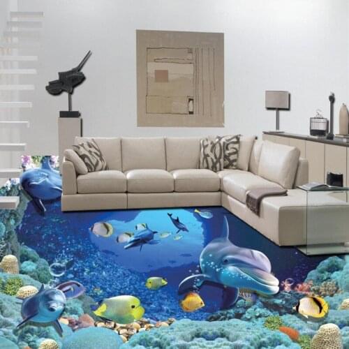 Free Shipping Sea World Bathroom Bathroom Bedroom 3D Stereo Floor non-slip anti-skidding moisture wallpaper mural