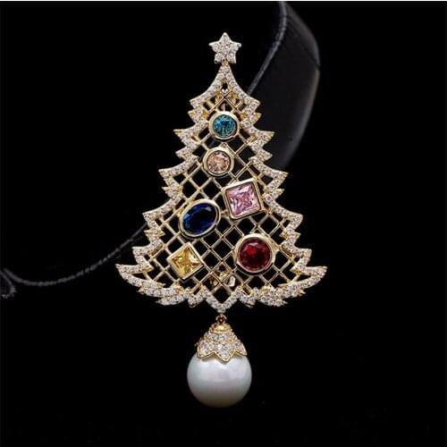 Christmas tree pearl pine brooch pin fashion coat brooches scarf brand design jewelry women luxury wedding corsage xmas gifts