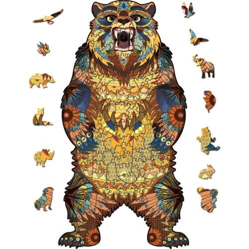 FEOOE A5 A4 A3 Size Animal King Series Wooden Puzzle Educational Toys Gift Wooden Jigsaw Puzzle Bear King Wooden Toys YSH