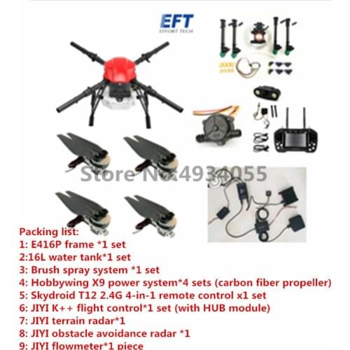 NEW EFT E416P 16L 16kg agricultural spray drone frame kit e416p X9 T12 remote control JIYI K++ flight control radar