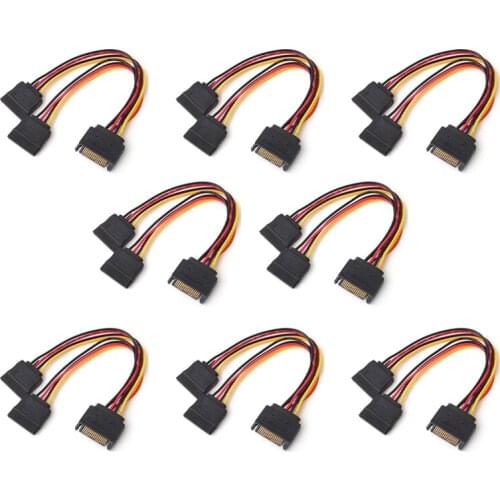 8 Pieces Power Cord 15Pin SATA Male to 2 Female 15Pin Power HDD Splitter High Quality Connector Power Cable KXL0313