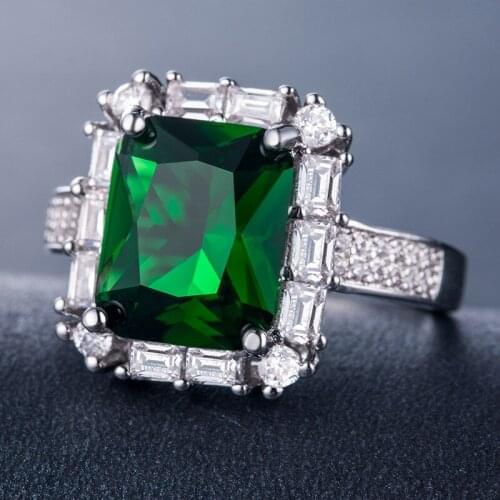 JK Wedding Anniversary Ring with Brilliant green Cubic Zirconia Luxury Jewelry Fashion Cocktail Party Rings for girlfriend