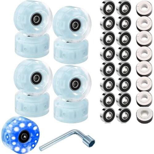 8 Piece LED Light Up Roller Skate Wheels Luminous Skate Wheels with Skate Roller Bearings 32 x 58 mm