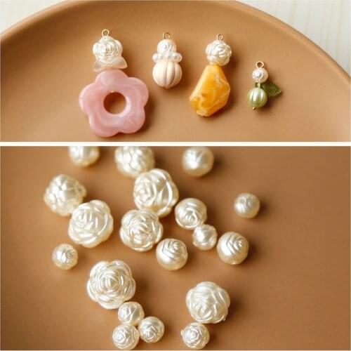 Beautiful retro carving sense Showa rose acrylic beads Japanese DIY handmade earrings accessories jewelry materials