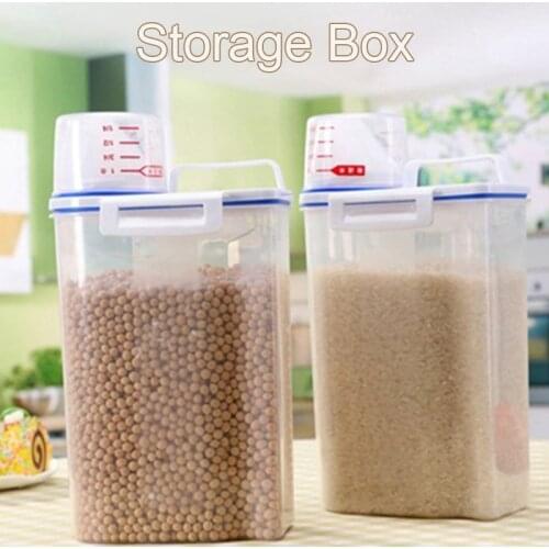 2KG Kitchen Storage Box Transparent Plastic Storage Bucket Rice Box Portable Mothproof Storage Can Food Organizer Home Storage