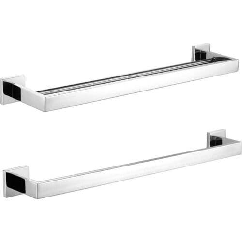 Bathroom Brief Square Towel Racks Wall Mounted 304 Stainless Steel Towel Rail Bar Mirror Polished Chrome 1 & 2 Bars Choice