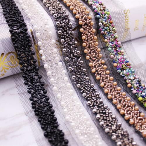 2yards/lot New fashion Beaded ribbon Pearl Accessories DIY clothing accessories width 1.5cm RS1739