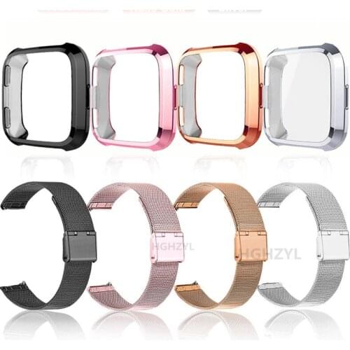 Milanese Strap For fitbit versa 2 Band Metal Bracelet With Case fitbit versa lite 1 Bracelet Protector For watchband Accessories
