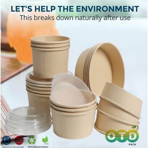 20pcs/packs Bamboo pulp paper salad bowl with lid Disposable Container Take Out Food Bowl Bamboo Fibers Sturdy Compostable