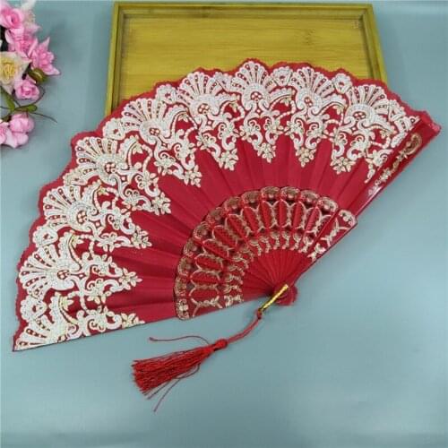 Multicolor Wing Chun Dance Folding Fan Hot Stamping Plastic Fan Bone Wedding Gift Home Decoration Party Return Gift Gauze Bag