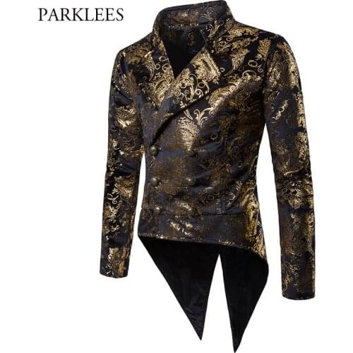 Steampunk Hombre Blazer Men Paisley Floral Tuxedo Suit Jacket Men Blazer Double Breasted Wedding Stage Show Blazer Masculino