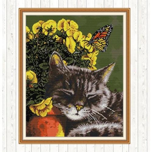 The Cats Are Intoxicated Cross-stitch Paintings Embroidery Sets 14CT DIY Needlework Kits 11CT Count Print Canvas Handmade Crafts
