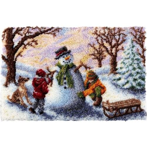 Tapestry Latch Hook Kits With Printed Canvas Snowman Latch Hook Rug Kits for Adults and Kids Home Decoration