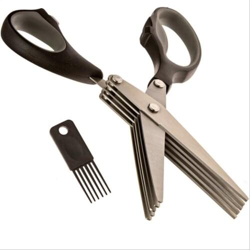 Top quality Multifunctional Stainless Steel Kitchen Tool 5Layers Scissors Sushi Shredded Scallion Cut Herb Spices Scissors
