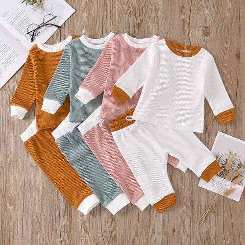 2020 new anti-strip four-color optional long-sleeved T-shirt trousers boys baby girls baby two-piece suit