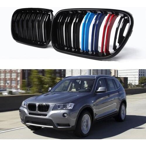 A Pair For BMW F25 X3 2010-2013 Gloss Black M Color Dual Slat Front Bumper Kidney Grill Grille Car Styling Auto Accessories