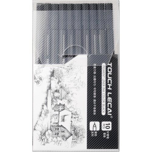 10Pcs/set Pigment Liner Micron Ink Marker Pen 0.05 0.1 0.2 0.3 0.4 0.5 Brush Tip Black Fineliner Sketching Manga Drawing Pen
