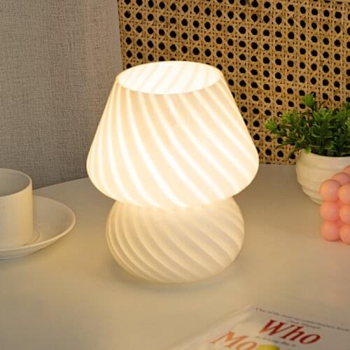 Korea Ins Style Striped Dimmable Usb Mushroom Table Lamp Bedroom Bedside Kids Room Desk Stained Glass Lamp Home Cute Night Light