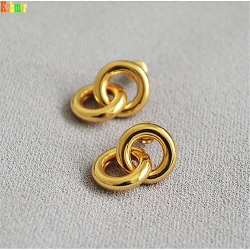 Kshmir S925 Needle Brass Metal, Simple Stud Earrings Round Earrings Simple Jewelry Serial Double Circle Metal Women Geometric
