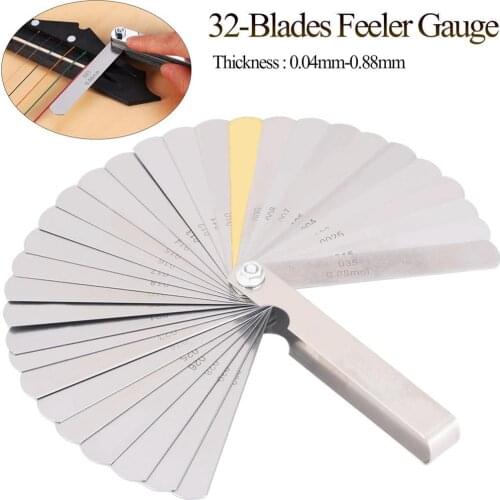 32-Blades Guitar Feeler Gauge Imperial Metric Guitar String Height Tool Measuring Luthier Guitar Tools Repair Set Accessories