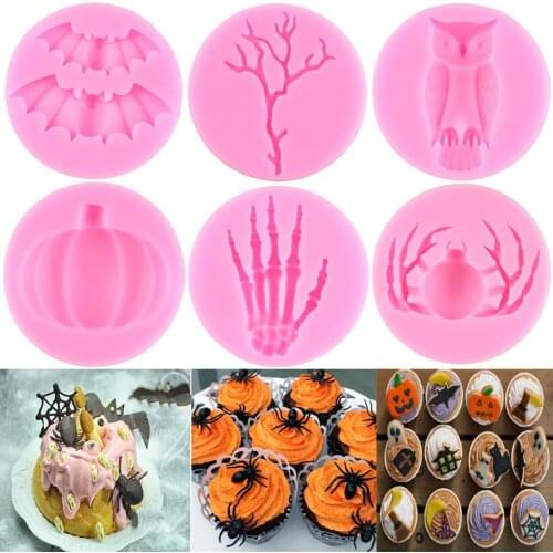 Halloween Bat Owl Spider Silicone Molds DIY Party Cupcake Topper Fondant Cake Decorating Tools Polymer Clay Candy Chocolate Mold