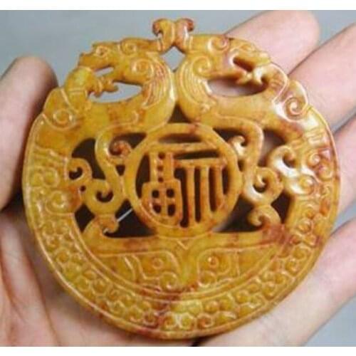 CHINESE OLD HANDWORK CARVE YELLOW Jades DRAGON PENDANT/ Free Shipping