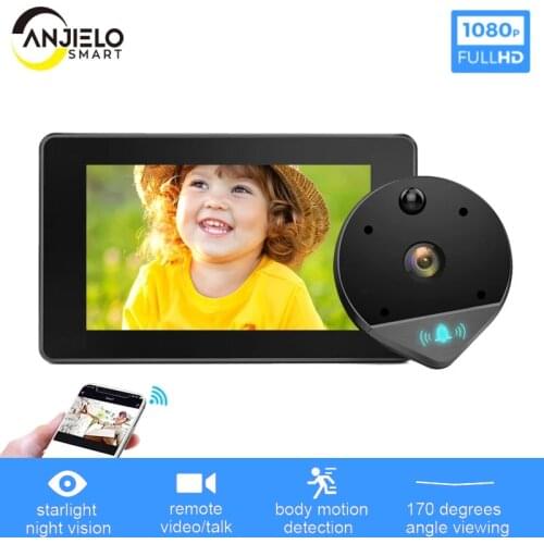 1080P HD Wifi Peephole Viewer Video Doorbell 170° Wide Viewing Angle Camera Home Security Doorbell Motion Detection Video Eye