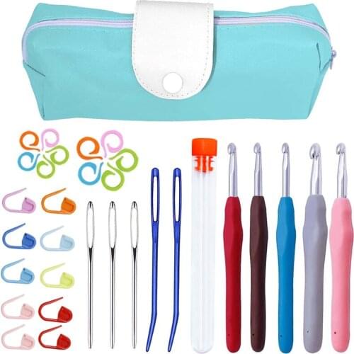 LMDZ Crochet Hooks Kit, Ergonomic Handle Crochet Hooks Knitting Needles, Crochet Hooks Set with Large-Eye Yarn Needles