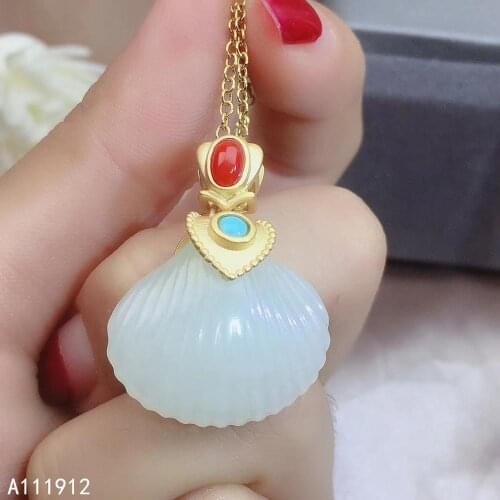 KJJEAXCMY fine jewelry natural white jade Agate 925 sterling silver women gemstone pendant necklace chain support test classic