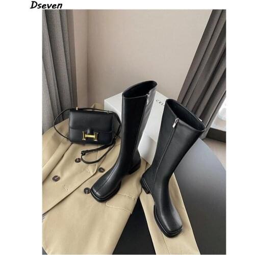 Premium Green Square Toe Mid Heel Woman Boots 2021 Spring Autumn New Cowhide Boots Womens Knight Boots Ladies Shoes