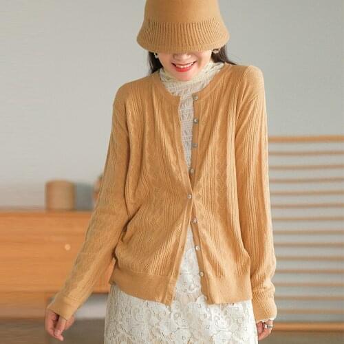 Johnature Women Core Spun Yarn Blended Sweater O-Neck Long Sleeve Solid Color Loose Casual 2021 Autumn New Comfortable Sweaters