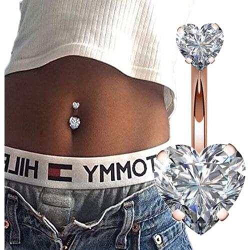 Zircon Crystal Belly Button Piercing Rings for Women Navel Ring Surgical Steel Barbell Heart Butterfly Body Piercing Jewelry