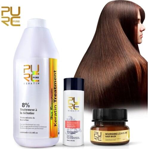 11.11 PURC Brazilian keratin 8% formalin 1000ml keratin treatment&100ml purifying shampoo & 60ml 5 second hair mask treatment