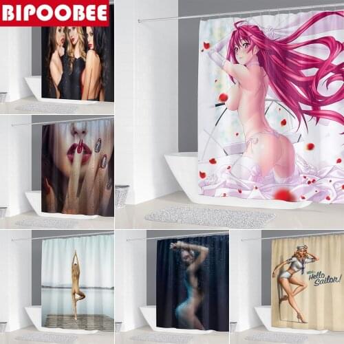 3D Anime Cartoon Beautiful Girl Shower Curtains Waterproof Polyester Sexy Lady Bathroom Curtain Washroom Bathtub Home Decoration