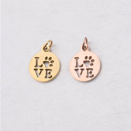 50pc 12*17mm Gold/rose Color Stainless steel Mirror polish Hollow Love Paw Charm For Necklace DIY Women Handmade Jewelry Making