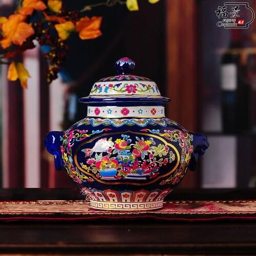 Antique Palace ceramic vase enamel antique vase hat-covered jar Ornament Home Decoration Enamel Craft Creative Gift