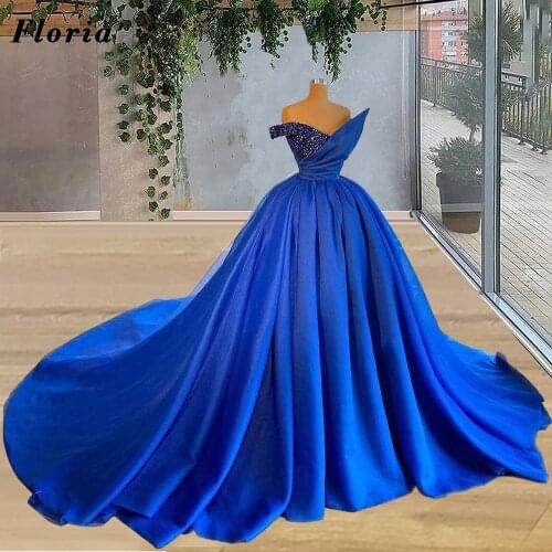 Royal Blue Ball Gown Pageant Dresses Middle East Long Evening Gowns Vestido De Fiesta 2021 Arabic Dubai Crystals Prom Dresses