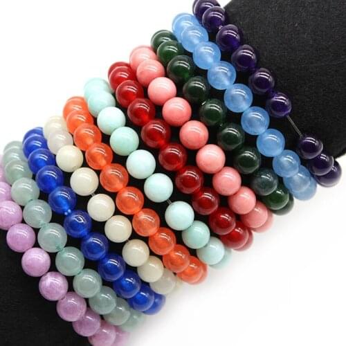 Natural Healing Energy Chalcedony Bracelet Men Bracelets 6/8/10mm River Amazontie Beads Bangle Elastic Pulsera Women Jewelry