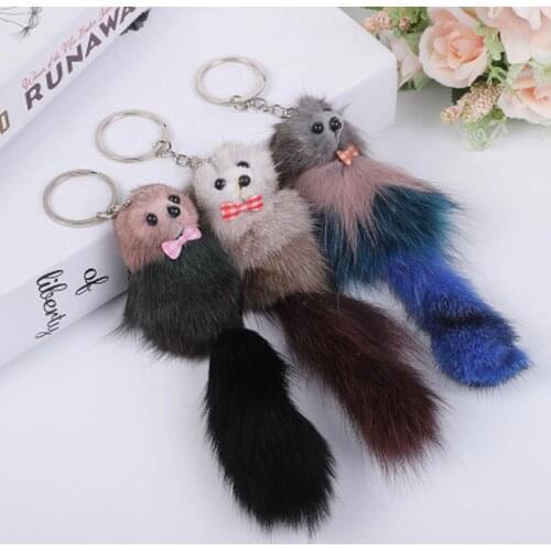 Cute Mini Fox Cat Dog Fur Ball Keychain Handmade Fluffy Fur Pompom Ball Lady Bag Accessories Car Key Ring Pendant