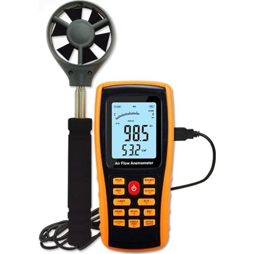 Digital Anemometer Extendable Handle Wind Speed and Air Volume Tester Maximum Minimum Average Measurement Connect The Computer
