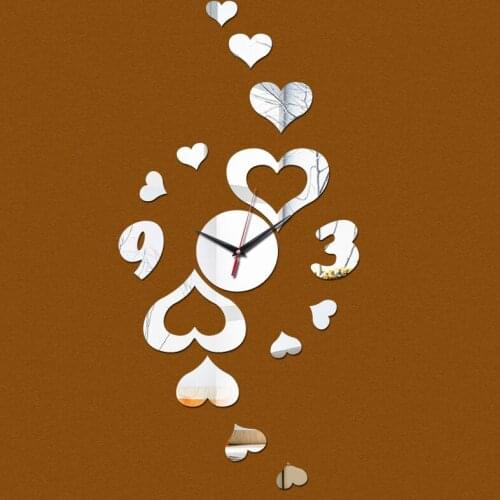 New limited time-limited hot sale love diy mirror wall clock watch clocks living room quartz needle acrylic