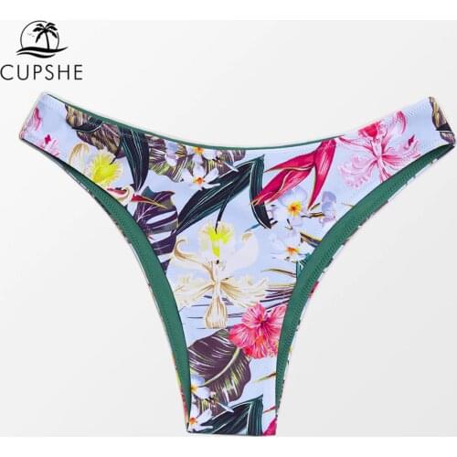 CUPSHE Floral Reversible Bikini Bottom For Women Swimsuit Sexy Single Low Waist Panties Briefs 2021 Separate Bottom Swimwear