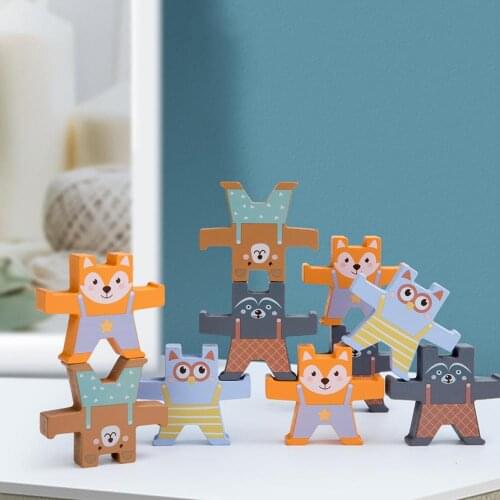 12Pcs/Set Bear Shape Wooden Building Stacking Block Balance Baby Development Toy Early Learning toys Birthday Kids Gift